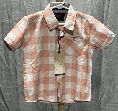 Nomad By Craft And Flow Boys Dress Shirt Orange Checkerboard Size 4T