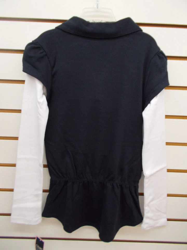 Niñas Chaps $30 Azul Marino con Blanco Manga Larga Uniforme Camisa Tallas S(7) - L (12/14) Foto 2 de 4