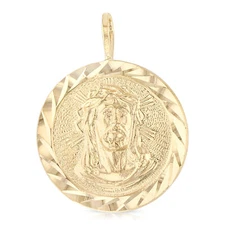 14K Yellow Gold Religious Jesus Christ Stamp Medal Pendant For Necklace Chain