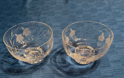 Two Vintage Stuart Cut Crystal Bowls Frosted Design Used