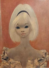 1960 Big Eye Girl Igor Pantuhoff Textured Print Platinum Blonde Pixie Dress