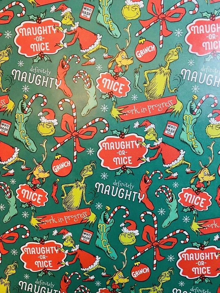 THE GRINCH PAPEL DE EMBRULHO DE NATAL IMPERTINENTE OU AGRADÁVEL - 100 PÉS QUADRADOS🎄🎁 FRETE GRÁTIS - Imagem 3 de 3