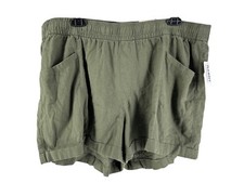 Old Navy Women's Olive Green Linen Blend Casual Pull-On Shorts Size XL NEW