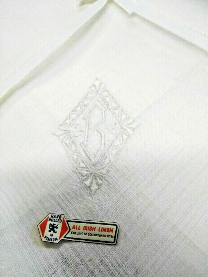 New Hand rolled white all Irish Linen men's handkerchief pack of 6 with initials - Image 4 of 4