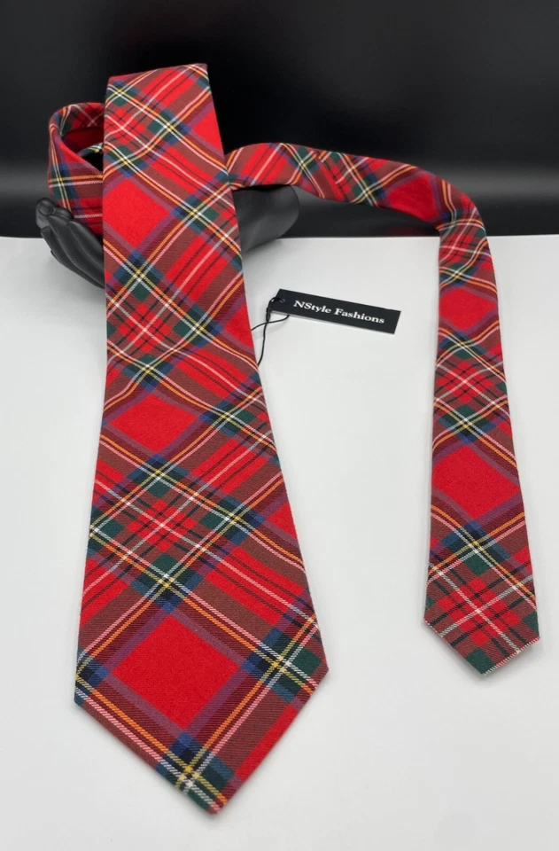 Corbata para hombre LANDS' END lana + mezcla de algodón ~ roja ~ tartán ~ cosida a mano EE. UU.! Foto 2 de 4