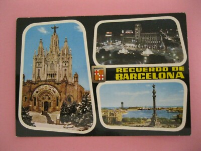 VTG BARCELONA SPAIN POSTCARD~TIBIDABO/PLAZA CATALUNA/COLON MONUMENT~UNUSED
