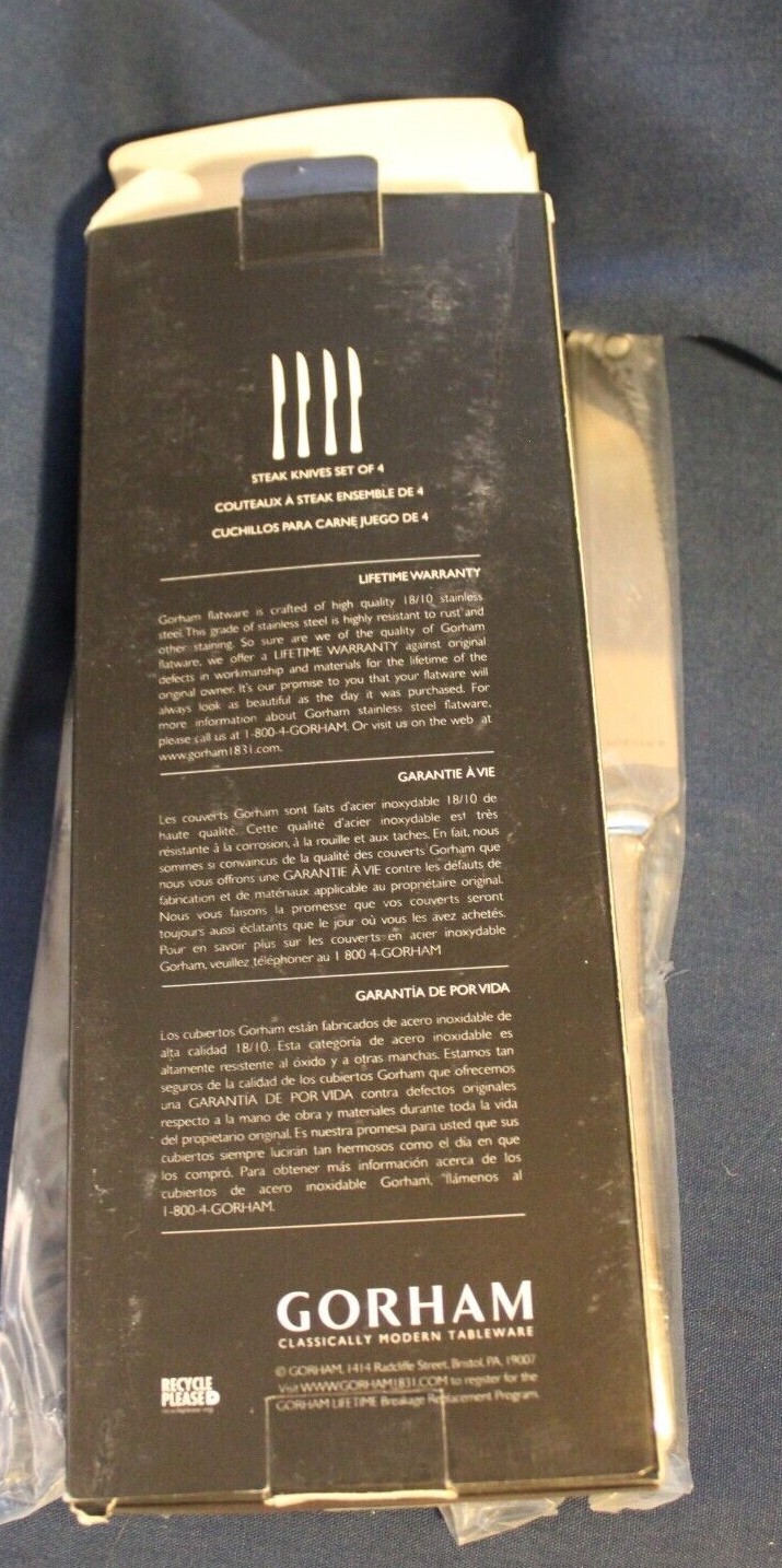 SCOOP Crate and Barrel Gorham Set of 4 Steak Knives Unused Glossy