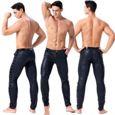 New Mens Sexy Patent Leather Slim Pants Punk Rock Skinny Trousers Cluwear
