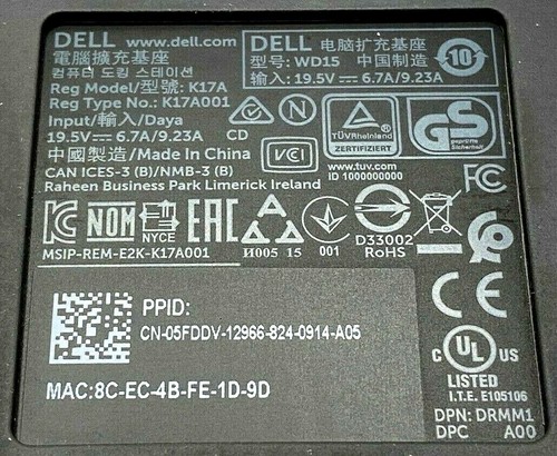 Dell WD15 K17A USB-C Docking Station K17A001 05FDDV - TESTED w/ AC ADAPTER!! - Picture 6 of 8