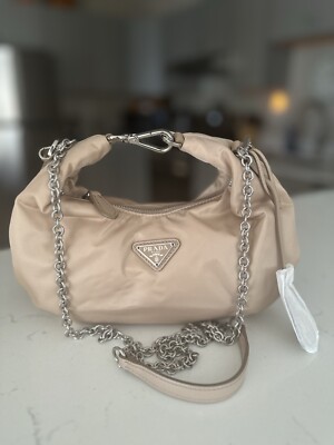 PRADA ChainShoulder Bag Nylon/saffiano Cammeo(Beige) 1BH172