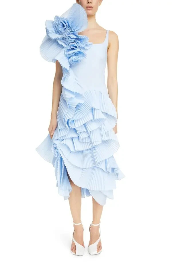 Fan As Ruffles NEW DRIES VAN NOTEN Debanas Pleated Fan Ruffle RUNWAY DRESS $3050 Sz 40 ...