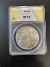 1896 MORGAN DOLLAR ANACS MS-63 - UNCIRCULATED - LUSTER - CERTIFIED SLAB - $1