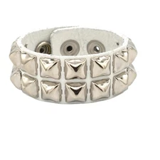 Genuine Leather Studded White Pyramid Stud Bracelet Punk Goth Wrist Cuff