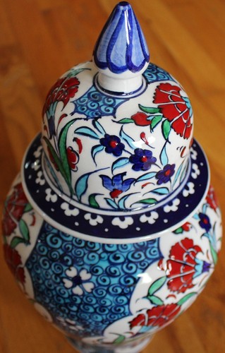 Handgefertigte 12"x6" Türkische Iznik Rote Nelke Muster Keramik Glas Urne Kanister - Bild 3 von 6