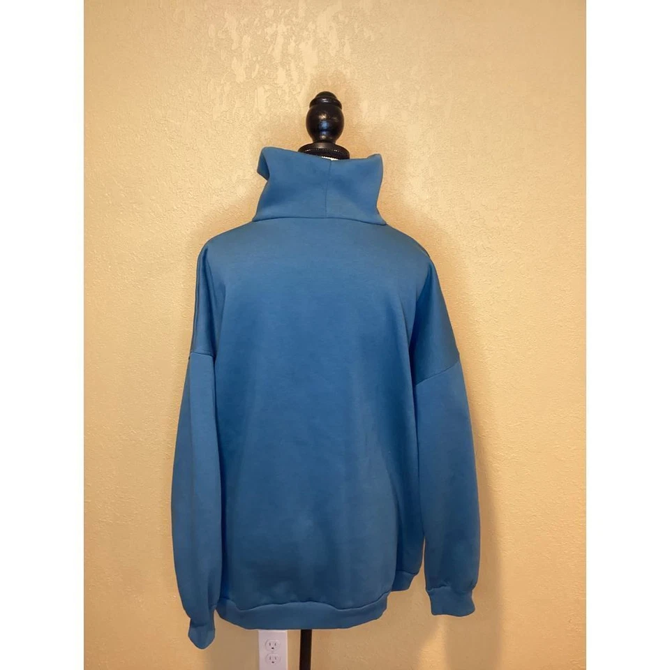 Zara Very Oversized, Slouchy collared quarter zip fleece sweatshirt in teal blue - Image 3 of 4