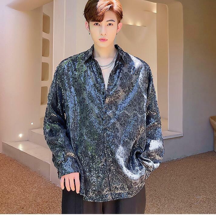 Men's Korean Fashion Glitter Sequin Long Sleeves Loose
