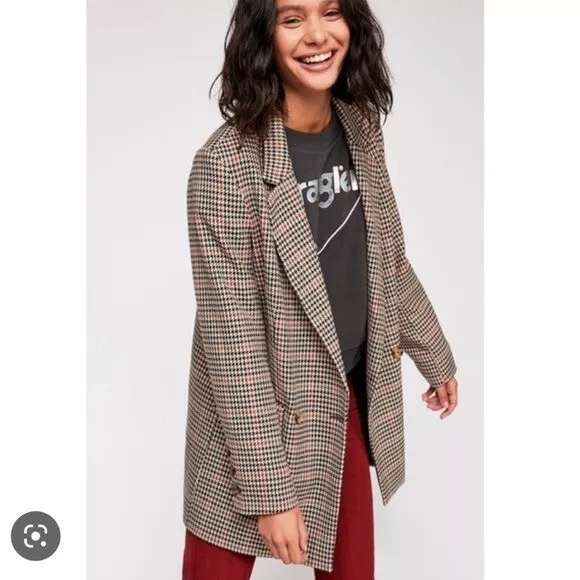 Free People Uptown Girl Houndstooth Blazer size large