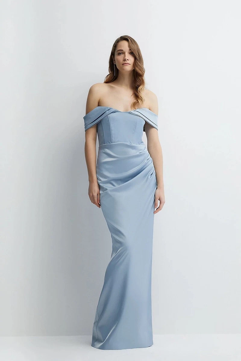 Blue bardot top bridesmaid dress