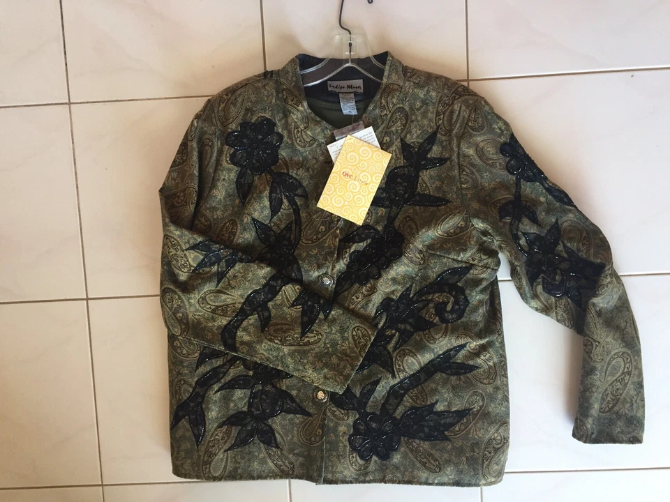 OFERTA Chaqueta Jacquard Bordada Luna Índigo Lentejuelas Cuentas y Camisa Verde XL Foto 3 de 4