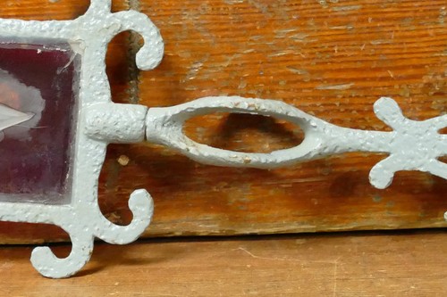 Antique Cast Iron Weathervane Lightning Rod Arrow Etched Red Glass Heart Design - Picture 9 of 12
