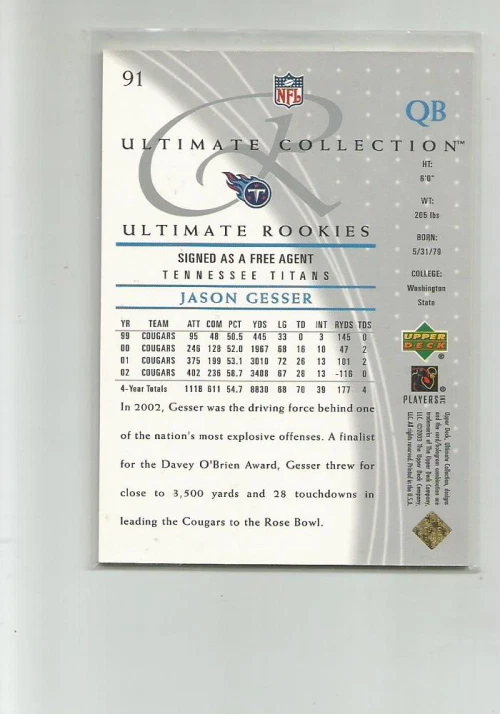 2003 ULTIMATE COLLECTION #91 JASON GESSER  733/750   E97C - Image 2 of 2