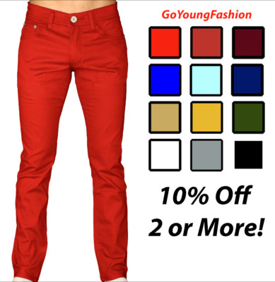 Men's Super Skinny Slim Fit Chino Jeans Stretch Trousers Casual Full Pants
