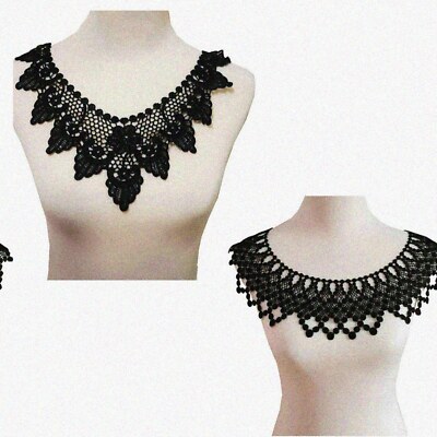 Black Blossom Lace: DIY Fabric Flower Collar Appliques (2 pcs)