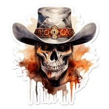 Cowboy Hat Skull, Vinyl Decal Sticker, Indoor Outdoor, 3 Sizes, #11703