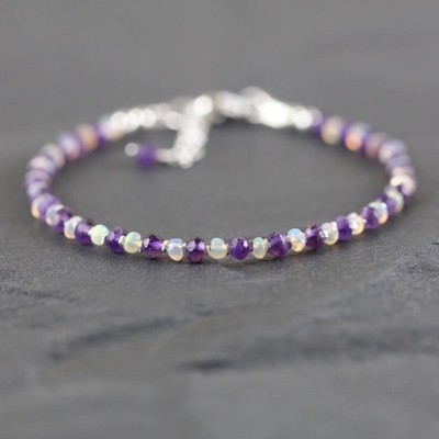 AA+ Premium Amethyst And Ethiopian Opal Gemstone Beads Bracelet In 925 Silver 01