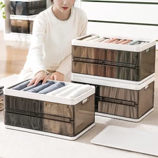 3 Pack Foldable Storage Bin with Lid Plastic Closet Organizer for Toys Clothes