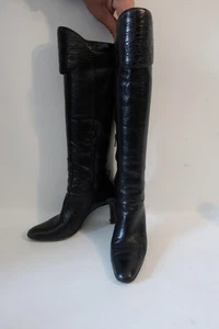 Bottes de créateur femme Gucci noir 100% cuir alligator croco genou talon haut 6