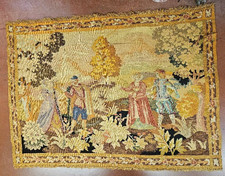 Antique French  Hand Embroidered Cotton Wall Tapestry  60" by 44"