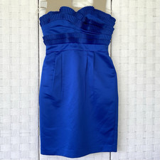 Calvin Klein Women's Party Dress Sapphire Blue Satin Size 4 Cocktail Pleated