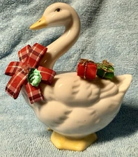 Vintage Russ Berrie & Co. Collectible Porcelain Christmas Goose Holly Figurine