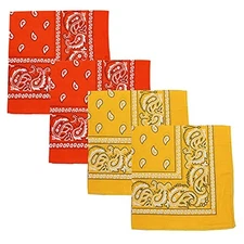  Extra Large Paisley Bandana 27x27 Inch - Set of 4 Yellow Orange