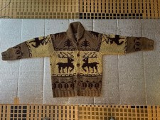KANATA Cowichan sweater 50's Vintage Cardigan Brown 100 Wool Made in Canada