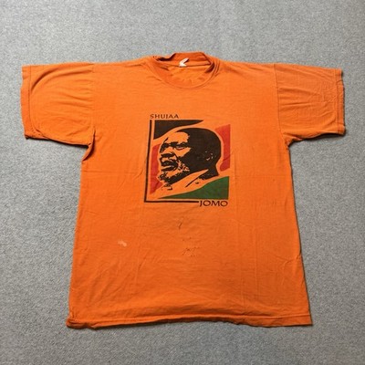 Vintage Unbranded T Shirt Mens Small Orange Shujaa Jomo Africa Made in USA 90s