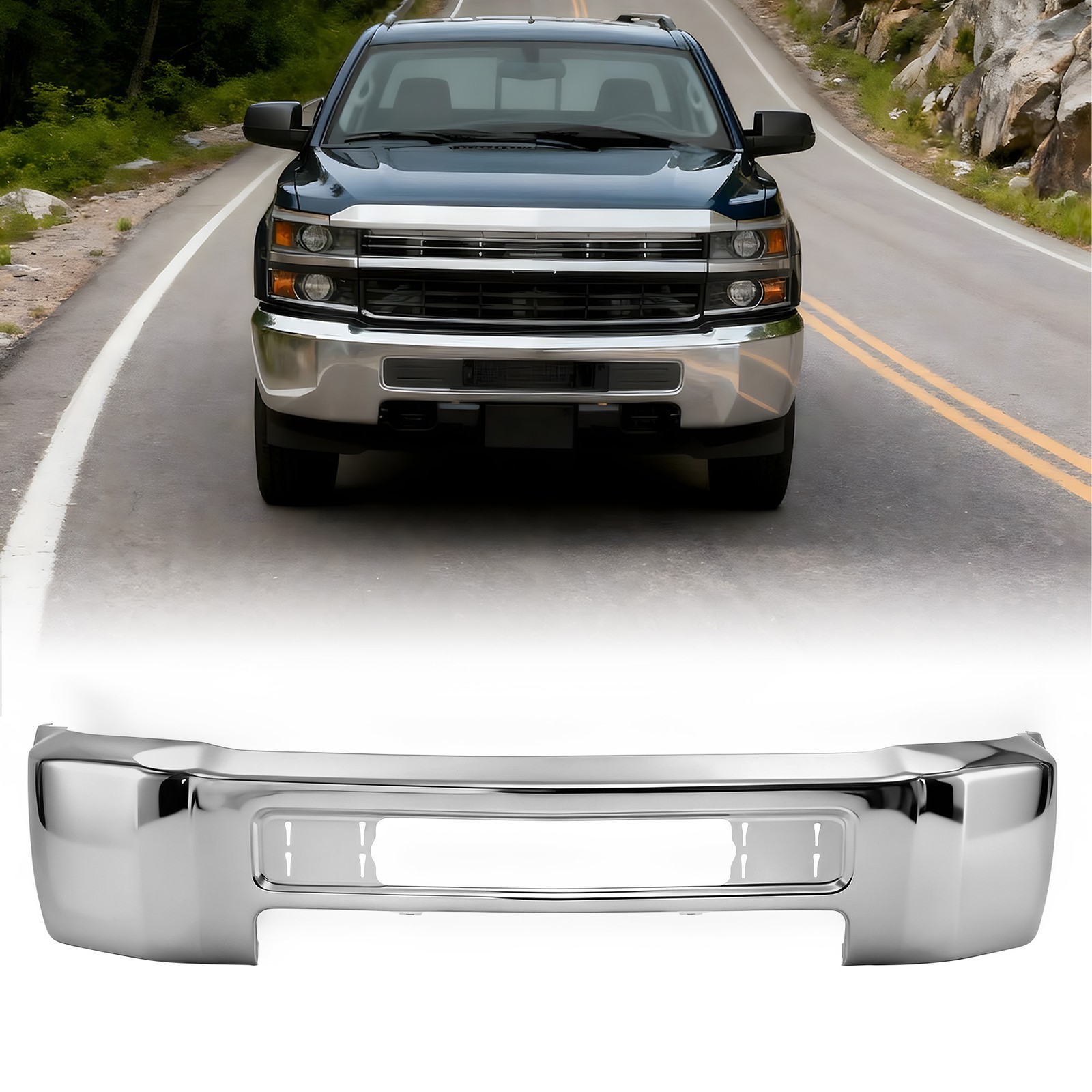 Front Bumper Face Bar Chrome Steel For 2015-2019 Chevy Silverado 2500 3500 HD
