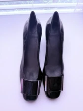 Stuart Weitzman Black Patent Dress Shoes ~silver Trim Buckle Sz 9 1/2