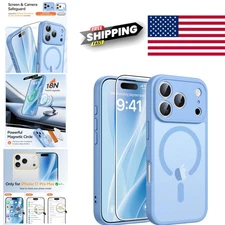 Military Grade iPhone 17 Pro Max Case Light Blue with Magnetic Charging Feature