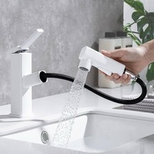 HANLIAN Bathroom Faucet Single Hole with Rotating Spout - White