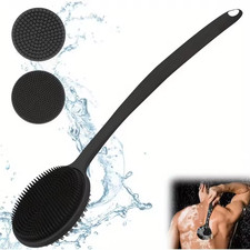 Long Handle Silicone Back Scrubber Double Sided Shower Body Brush for Men