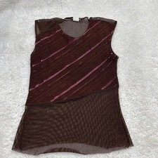 VTG Y2K Wet Seal Sheer Mesh Brown Top Short Sleeve Boho Streetwear M Made in USA