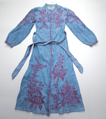#ad Sundance Denim Midi Dress Jenny Mae Floral Embroidered Cottagecore Large NWT $59.99