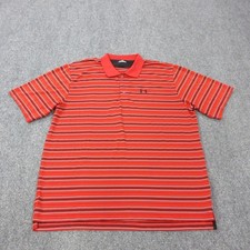 Under Armour Polo Shirt Mens XL Red Stripe Polyester Golf Performance Stretch