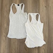 Mitch & Co Women’s Racerback Tank Tops Small White & Heather Gray Ribbed Stretch