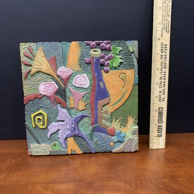 Original Brazilian Abstract Art Tile Painting by Luiz Olinto Hand Made