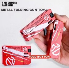Metal Folding Toy Blaster Soft Foam Dart Launcher Lifecard Style Red