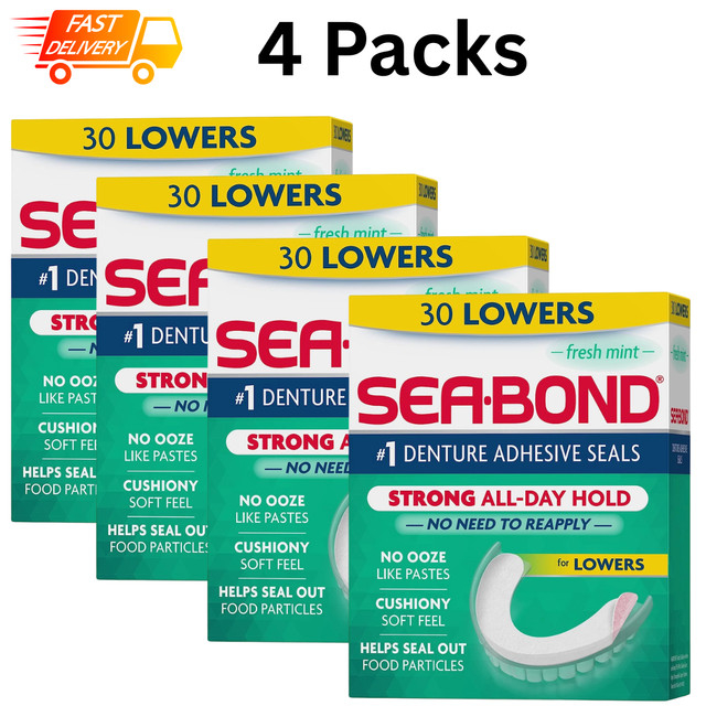 Sea Bond Secure Denture Adhesive Seals, Fresh Mint Lowers, 30 Count