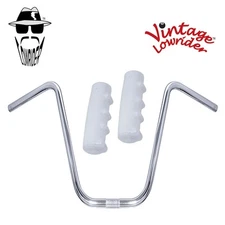 Original Lowrider 13" 22.2 D Handlebar Chrome 0214 120mm Grips Sparkle/White